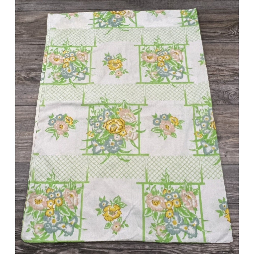 Vtg. Cannon Monticello Standard Pilllow Case Green Floral Print Retro‎ 70's